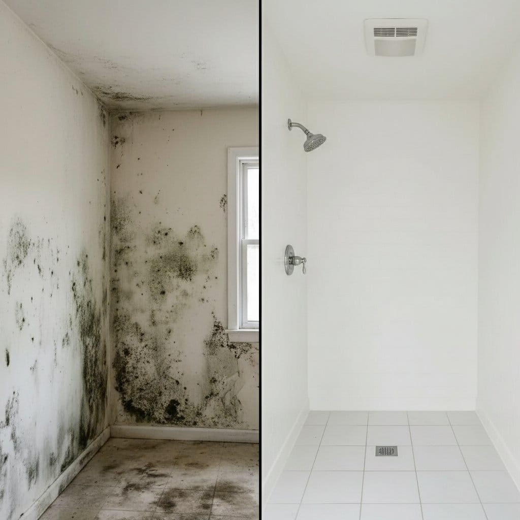 Before and after mold inspection & moisture assessment in Glen Rock split-level home bathroom