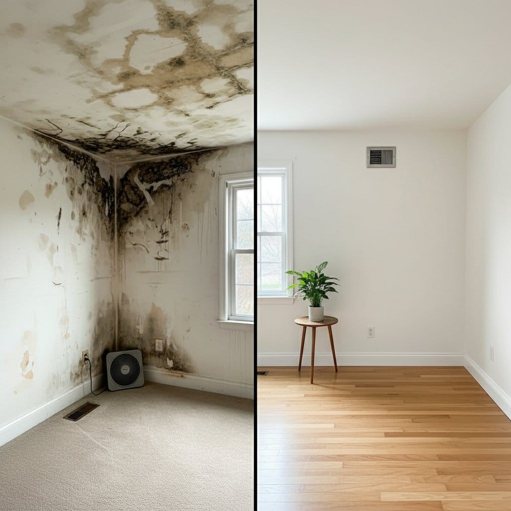 Before and after mold testing & lab reporting in Glen Rock two-story residence bedroom