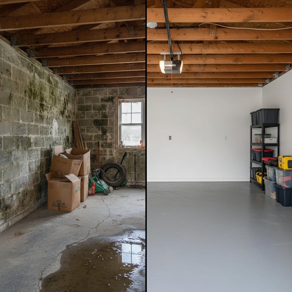 Mold Removal & Remediation before and after in garage, Glen Rock NJ