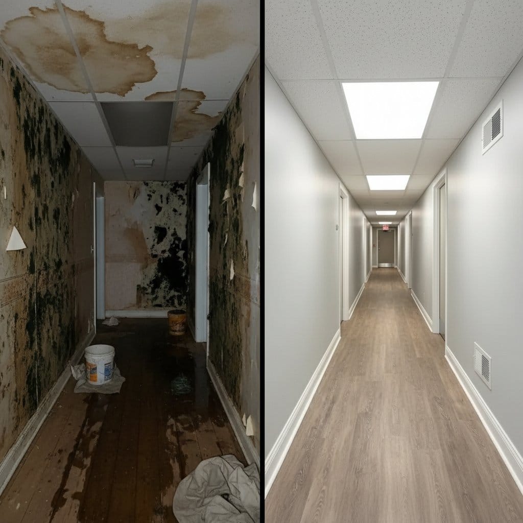 Black Mold Removal before and after in hallway, Glen Rock NJ