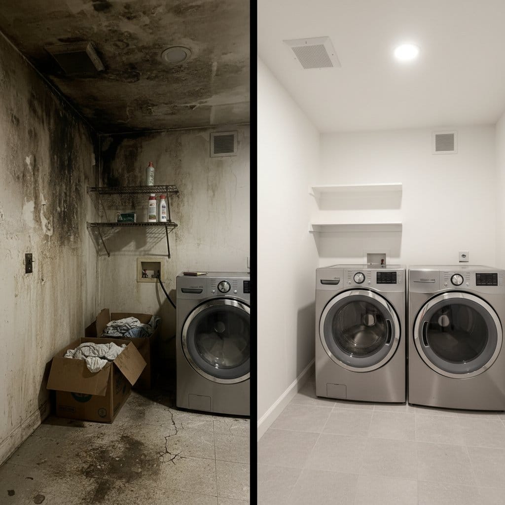Black Mold Removal restoration — laundry room of contemporary home in Glen Rock, NJ