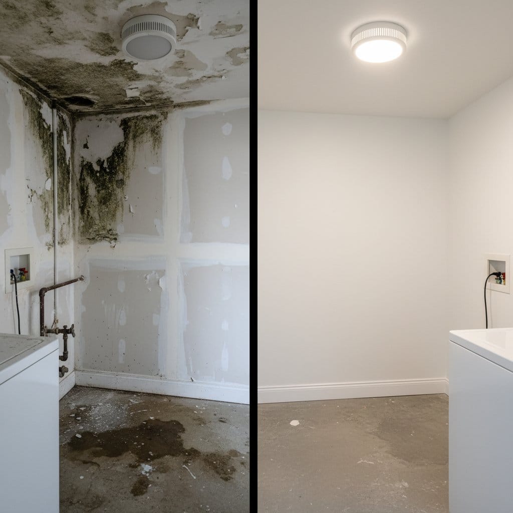 Humidity & Moisture Control Solution restoration — utility room of private residence in Glen Rock, NJ