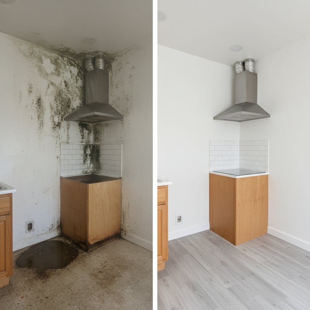 Glen Rock Mold Removal home kitchen restoration before and after in Glen Rock